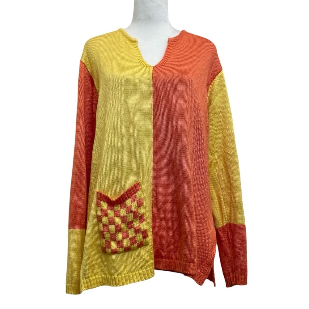 Fia Italia Vintage Hand Woven Orange & Yellow Colorblock Sweater
